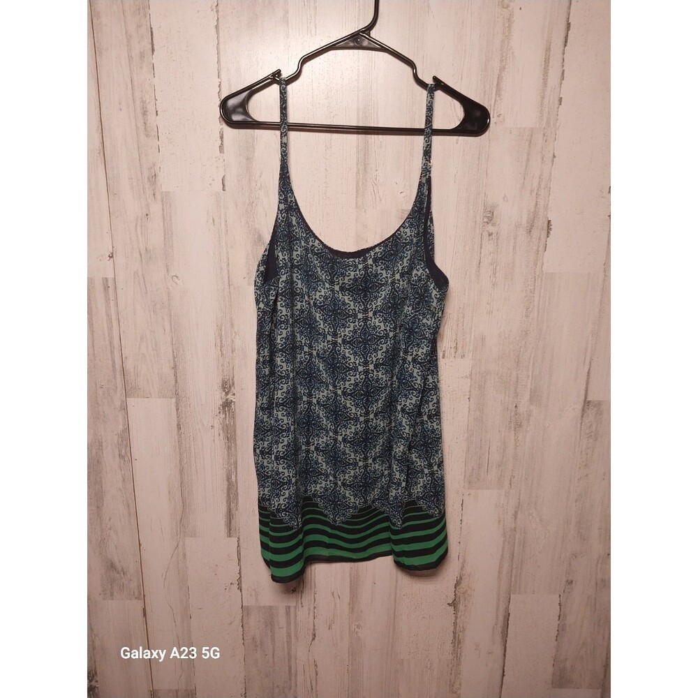 Cabi blue green Paisley Stripes Art Deco Bohemian cami blouse women size XL